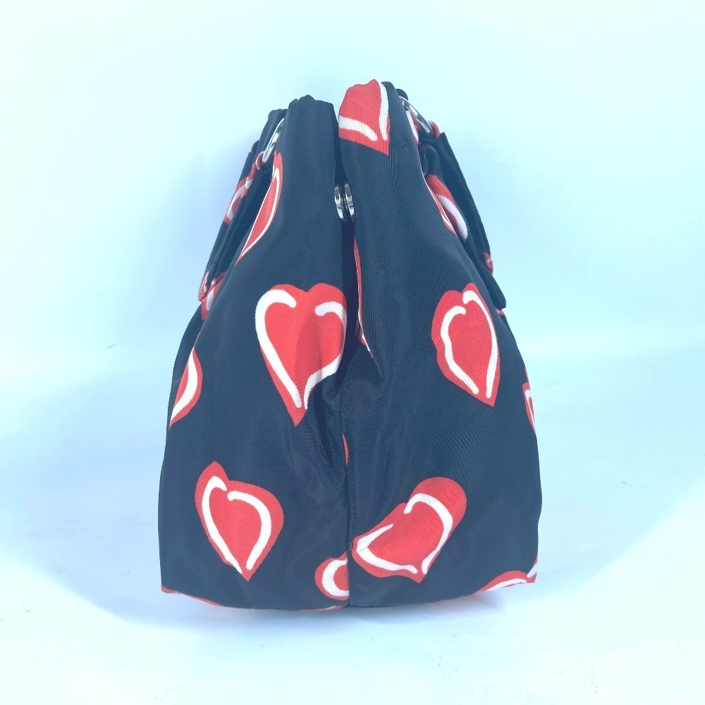 Prada Logo Heart Handbag Nylon Black - Picture 3 of 15
